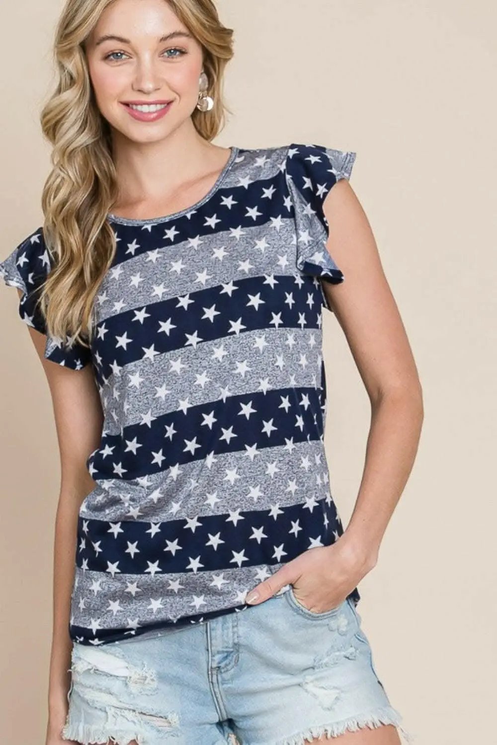 BOMBOM Striped Round Neck Cap Sleeve T-Shirt - Love Salve